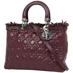 Christian Dior Lady Cannage 2-Way Shoulder Bag/Handbag, Leather, Bordeaux, Wo...
